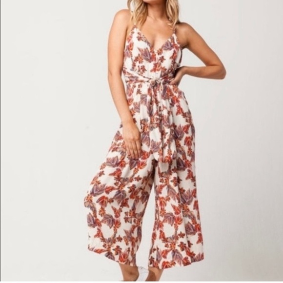 Free People Hot Tropics Floral Cropped Wide Leg Jumpsuit 2 - Picture 1 of 13